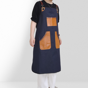 Delantal de trabajo para barista, delantal de mezclilla con bolsillos de cuero, delantal estilo coreano para artistas de uñas, pintores y peluqueros - Product Image 2