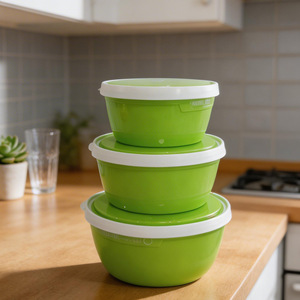 Round Food <b>Container</b> Set 3Pcs Red Plastic Airtight With Clip On Lid <b>For</b> <b>Kitchen</b> <b>Storage</b> - Product Image 3