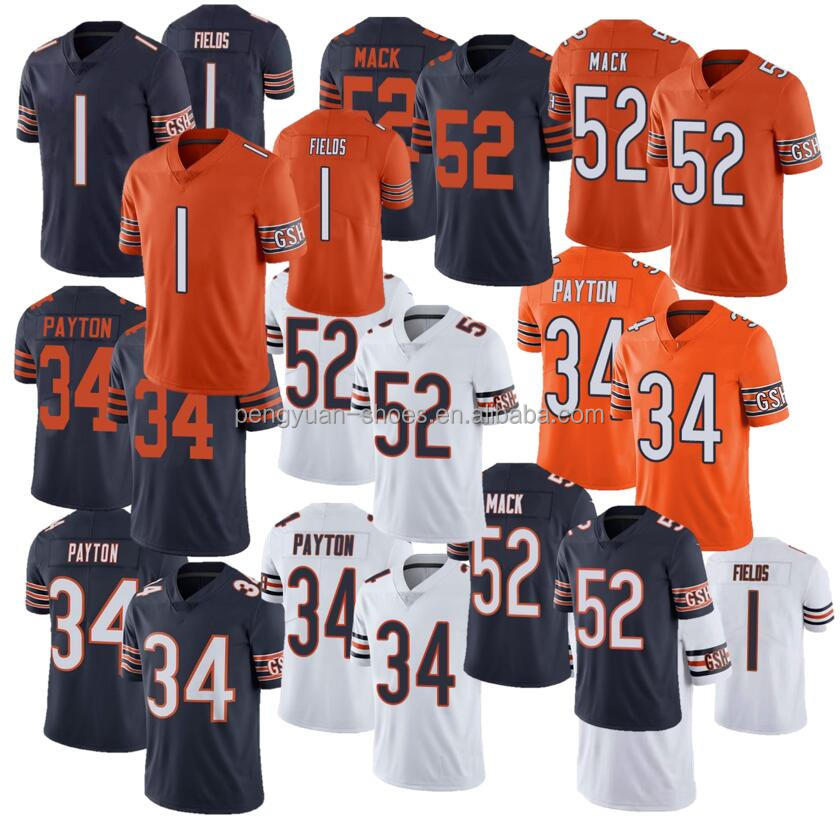 Лучшее качество #1 Джастин Филдс #34 Уолтер Пэйтон #52 Халил Мак вышитый логотип на заказ Американский футбол Джерси