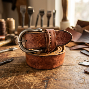 Ceinture en cuir de vache naturel B S International avec boucle à ardillon, prix d'usine, en acier inoxydable, faite à la main, style vintage, pour homme, imperméable - Product Image 1