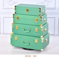 Valise de rangement vintage en similicuir, coffre en bois, lot de 4 avec accessoires métalliques dorés, baul, baule, malle pour emballage cadeau