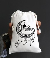 Sacs cadeaux du Ramadan, sac cadeau islamique avec lune et lanterne, Eid Mubarak, pochettes à cordon avec impression dorée