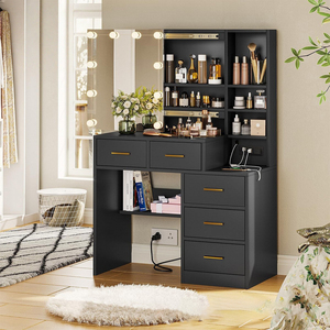 Table de maquillage personnalisée en usine pour chambre à coucher avec miroir, porte et éclairage LED - Product Image 3