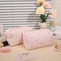 Tas Kosmetik Beritsleting Motif Bunga Berlapis Kain, Tas Penyimpanan Lipstik, Kuas Makeup, Earphone, Kabel Data, Dompet, Untuk Wanita, Pelajar, Portable