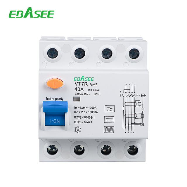EBASEE Type B Residual Current Circuit Breaker 2P 4P 25/32/40/63A RCCB