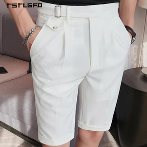 Pantalones Cortos de Traje para Hombre, Cintura Alta, Ajustables Lateralmente, Pliegues Delanteros, Negros, Formales, Estilo Old Money, Lujosos, para Verano - Product Image 3