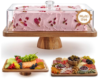 Plateau de service rectangulaire en bois d'acacia écologique, style américain, pour gâteaux, cupcakes, desserts, avec couvercle en acrylique