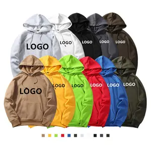 Sudaderas con capucha con logotipo personalizado para hombre, suéter grueso con forro polar de manga larga en 12 colores lisos para otoño e invierno, 2023