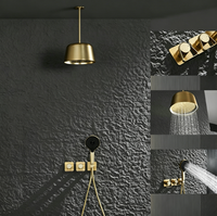 Ensemble de douche encastré au plafond en laiton poli, 3 modes, système de douche pluie mural dissimulé avec douchette de massage douce pour hôtel et maison