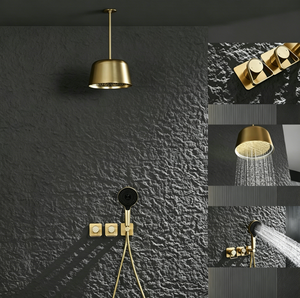 Ensemble de douche encastré au plafond en laiton poli, 3 modes, système de douche pluie mural dissimulé avec douchette de massage douce pour hôtel et maison - Product Image 2