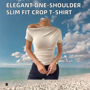 Summer Casual Vintage <b>Women's</b> T-Shirts Elegant One-Shoulder Short Sleeve Slim Fit Regular <b>Crop</b> <b>Top</b> Wholesale Eco-Friendly 100% - Product Image 2
