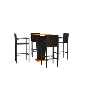 Conjunto de Bar de Jardín de Ratán Negro para 4 Personas, Estructura Metálica, Muebles de Exterior de Diseño Contemporáneo, Resistentes a la Intemperie - Product Image 1