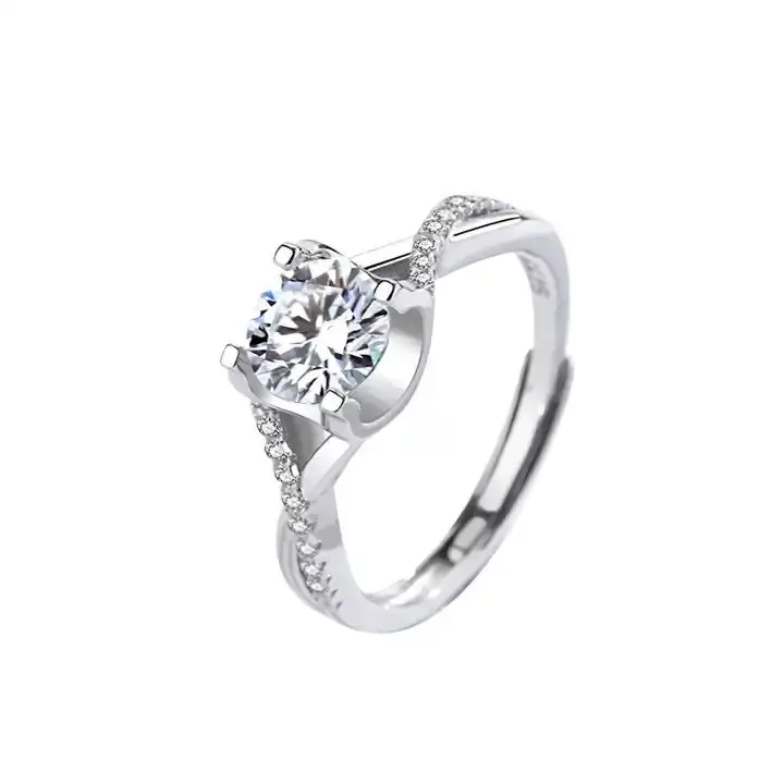 Yüksek kaliteli güzel mücevher 925 ayar gümüş tasarım düğün 0.5Ct 1Ct Moissanite elmas nişan yüzükleri kadın