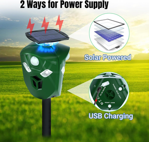 เครื่องไล่สัตว์ด้วยพลังงานแสงอาทิตย์ใช้พลังงานแสงอาทิตย์ใช้ในสวนสำหรับกลางแจ้งใช้ในสวนนกพิราบกระรอกกระต่าย<span class=keywords><strong>จิ้งจอก</strong></span>กวางสุนัขและแมวใช้ไล่แมลงด้วยอัลตราโซนิค - Product Image 4