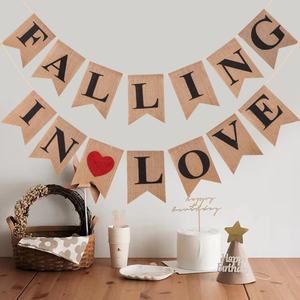 Bandera Decorativa de Arpillera con Estampado de Corazón, Bandera de Cola de Golondrina con Estampado de Corazón Rojo <span class=keywords><strong>para</strong></span> Decoración de Bodas - Product Image 1