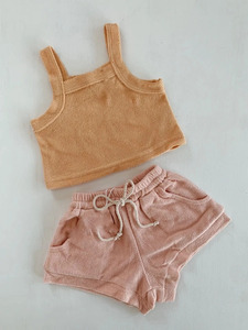 Ensemble de vêtements pour enfants en tissu éponge d'été personnalisé à manches courtes pour garçons et filles, tenues douces pour enfants - Product Image 3