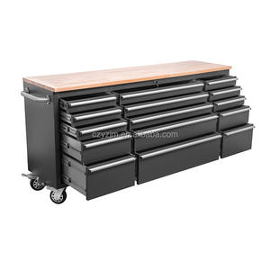 Offre Spéciale : Établi de <span class=keywords><strong>Garage</strong></span> Personnalisé de 72 Pouces avec 15 Tiroirs, Plateau en Bois, Boîte à Outils Roulante et Roues Robustes en Acier Inoxydable - Product Image 2