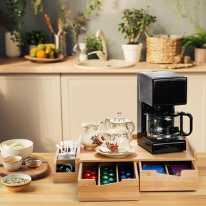 Caja de almacenamiento de cápsulas de café de bambú con tres cajones para máquina de café y organizador de bolsitas de té, organizador de escritorio - Product Image 1