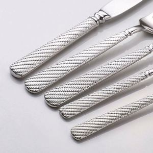 Couteau, fourchette et cuillère à steak occidentaux haut de gamme, modernes et minimalistes, en acier inoxydable 304, poli miroir, avec finition en corde de chanvre, pour l'exportation - Product Image 4