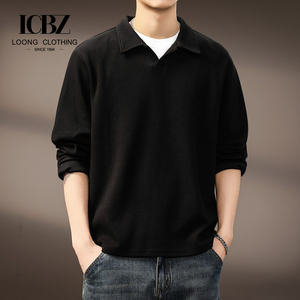 T-shirt à manches longues surdimensionné en tricot gaufré à col de mouette pour homme, haut de gamme, robuste, automne, éco-responsable, lourd - Product Image 5