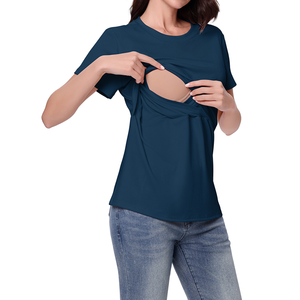 Abbigliamento per l'<span class=keywords><strong>allattamento</strong></span> al seno, top estivi a maniche corte, t-shirt lunga traspirante <span class=keywords><strong>in</strong></span> poliestere ed elastan. - Product Image 3