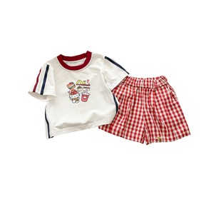 Girls Cartoon Short Sleeve Set Plaid Shorts Two Piece Breathable Summer Casual <b>Clothes</b> - Product Image 5