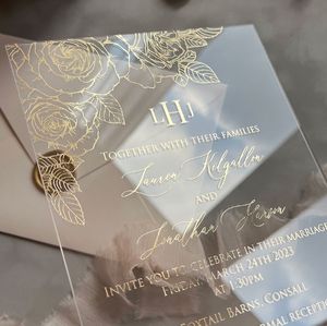 Carte blanche de luxe personnalisée avec feuille d'or, avec enveloppe en papier vélin Castle <span class=keywords><strong>Leslie</strong></span> avec feuille d'or, invitation d'exposition, invitations de mariage - Product Image 3