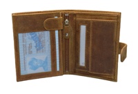 Dompet kulit pria, ramping, vertikal, lipat tiga, pemblokiran RFID, kuda gila, desain Vintage mewah, koin poliester, pendek terbuka