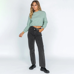 Nueva Llegada, Sudadera Corta Informal Personalizada para Mujer, de Color Sólido, Transpirable, de Forro Polar, con Logotipo Estampado en la Parte Delantera y Apliques - Product Image 4