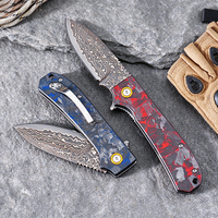 Couteau pliant Premium VG10 Core Damascus avec manche en fibre de carbone et roulement à billes pour activités de plein air, EDC et collection