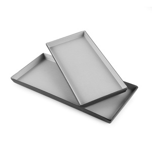 Assiette rectangulaire en mélamine style japonais, couleur gris roche, pour restaurant, steak, dessert, plateau de service pour hôtel et fêtes. - Product Image 5