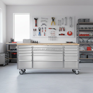 Offre Spéciale : Établi de <span class=keywords><strong>Garage</strong></span> Personnalisé de 72 Pouces avec 15 Tiroirs, Plateau en Bois, Boîte à Outils Roulante et Roues Robustes en Acier Inoxydable - Product Image 6