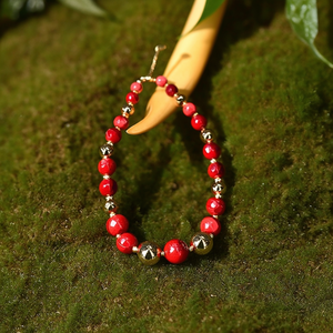 Fashion Beaded <b>Bracelet</b> 316L Stainless Steel PVD Gold Plating Sustainable Resistant <b>Red</b> And Gold Beads - Product Image 3