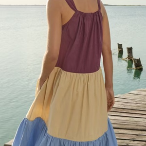 เดรสลำลองผ้าฝ้ายลินิน 100% สไตล์โบฮีเมียน ตัดต่อผ้าแบบฮอตแพทช์เวิร์ค ความยาวปานกลางสำหรับผู้หญิง ขายดีช่วงซัมเมอร์ - Product Image 3