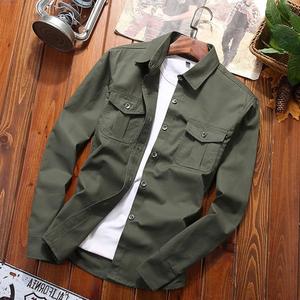 2025 New Heren Leger Groen Gehaakt Denim Slim-Fit Shirt Met Lange Mouwen <span class=keywords><strong>Puur</strong></span> Katoen Modieus Casual Voor Zomer Lente En Herfst - Product Image 6