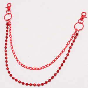 Cadena de pantalón de doble capa roja con cuentas, cadena de cintura estilo punk de aleación de zinc para jeans - Product Image 3
