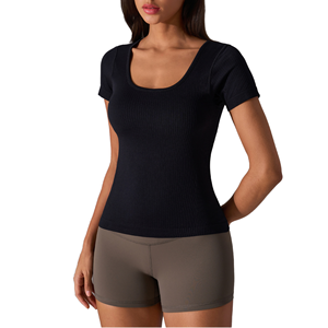 Women's High-Level Ribbed Fabric Sleeveless <b>Crop</b> <b>Top</b> Crew Neck Design Gym Fitness Workout Yoga Sports Breathable Skinny Fit Plus - Product Image 3