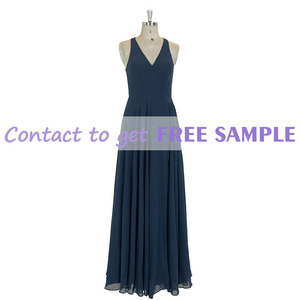 Robes de <span class=keywords><strong>demoiselle</strong></span> <span class=keywords><strong>d</strong></span>'<span class=keywords><strong>honneur</strong></span> TEENYEE, modernes, dernières tendances, en mousseline de soie, avec fente latérale, col en V, bleu marine foncé, <span class=keywords><strong>robe</strong></span> de soirée élégante - Product Image 2