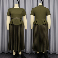 Conjunto de Falda para Mujer Talla Grande AST060611, Top de Manga Corta con Cuello Redondo y Falda Maxi Plisada con Estampado de Lunares, Ropa de Oficina para Mujer