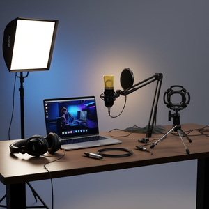 Kit de microphone à condensateur XLR avec bras articulé, filtre anti-pop et contrôle du volume pour studio, jeux et utilisation sur ordinateur - Product Image 2