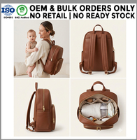 Sac à langer en cuir végétalien sophistiqué personnalisé OEM, grande capacité, imperméable, sac à dos de maternité