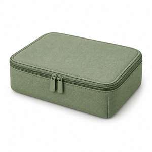 Bolsa organizadora de maquillaje con bandeja plana abierta, de nailon, con paredes plegables en forma de U, cremallera, bucles elásticos para brochas, se puede mantener de pie, logotipo personalizado, ISO BSCI - Product Image 2
