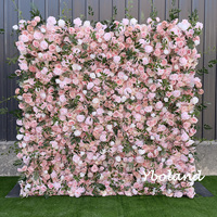 H121 3D Levensechte Kunstbloemenwand, Roze Stoffen Basis Hoge Dichtheid Anti-Vervlochten Bloemenachtergrond voor Bruiloft Feestdecoratie