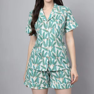 Conjunto de Pijama de Algodón con Estampado Floral de Estilo Lujoso, Ropa de Dormir para Mujer, Color Sólido, Precio al por Mayor Disponible - Product Image 1