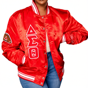 DST starter <b>jacket</b> Sorority Delta bomber <b>jacket</b> Sigma red satin 100%Polyester men's women's <b>jacket</b> windbreaker embroidered logo - Product Image 1