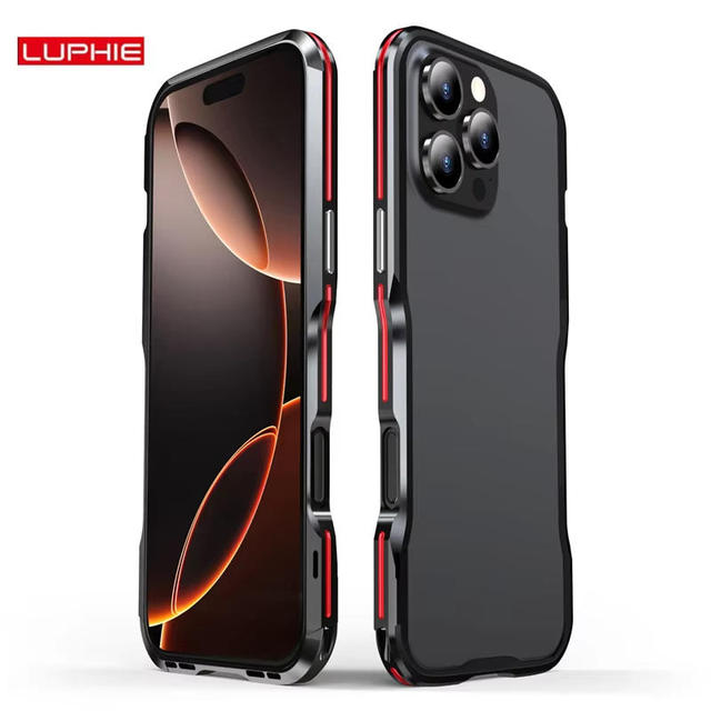 Luphie Sports Shockproof Metal+Silicone Bumper Case for 16/15/14/13/12/11 Pro Max/12 Mini/15 Pro with Aluminum Frame