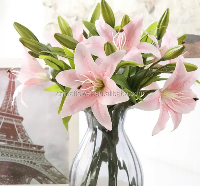 FCP1007 Artificial flowers latex lily bouquet pu lily bunch real touch lily for wedding decoration
