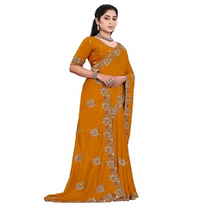 Vexotrend Indian CustomizationDesigner Women's Satin Chiffon <b>Saree</b> Embroidery Swarovski Patola Design Traditional Style Wedding - Product Image 1