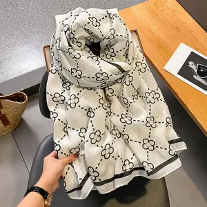 Wholesale 2022 New Women Viscose Blend Shawl Wrap Hijab Printed Long Neck Polyester Scarf Scarves