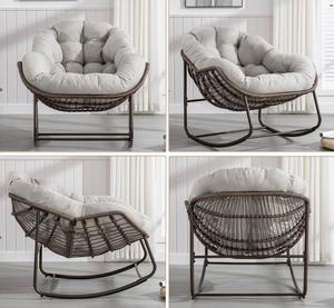 Ensemble de chaises longues <span class=keywords><strong>Lin</strong></span>-Utrend modernes et minimalistes pour l'intérieur et l'extérieur - Fauteuil à bascule surdimensionné avec design Papasan rembourré - Product Image 6